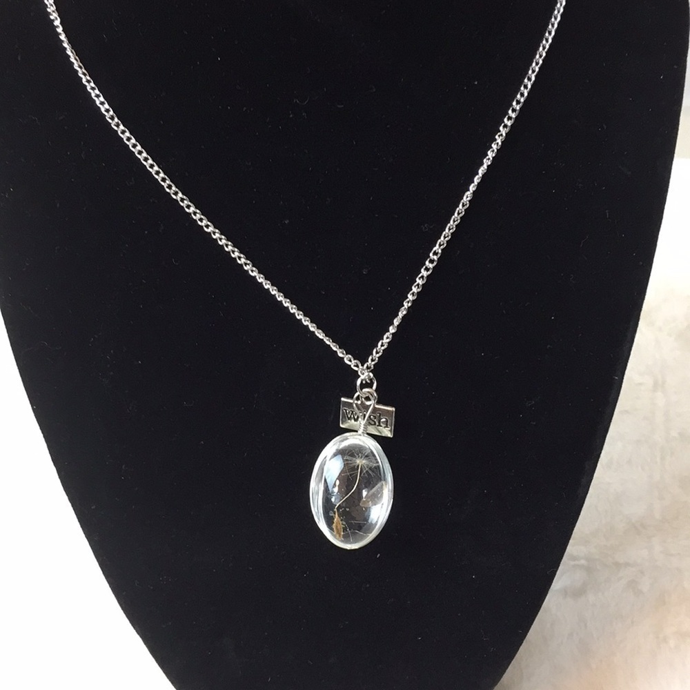 3/$15 Faux silver dandelion wish necklace.…